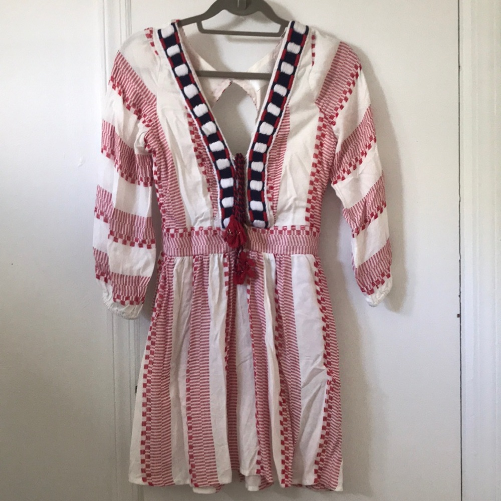 Piper by Townsen Red Embroidered Lace Up Dress